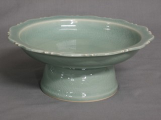 A Celadon circular pedestal bowl 9"