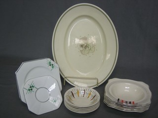 A Sylvac rectangular vase decorated shells, an oval Susie Cooper meat plate, 6 Solamware bowls and a collection of Art Deco china etc