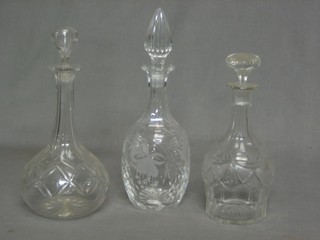 3 cut glass mallet shaped decanters and stoppers
