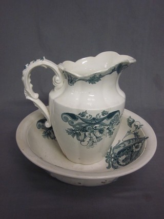 A green and white floral pattern jug and bowl set
