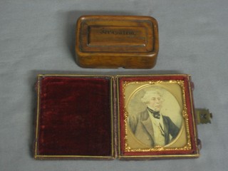 A portrait miniature of a gentleman together with an olive wood rectangular trinket box marked Jerusalem 2"