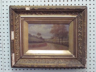 Victorian oil on canvas "Country Lane" 5" x 8" (holed)