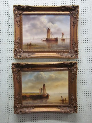 R Cavalla, pair of oil paintings on canvas "Studies of Barges" 11" x 15" contained in gilt frames