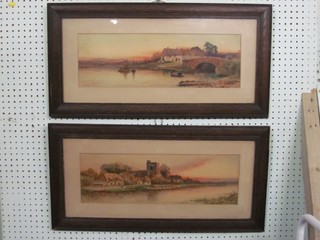 A Clifford, pair of 1930's watercolour drawings "River Scenes" 7" x 20" contained in oak frames