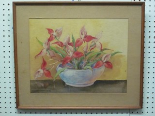 Olive Beaumont Crewe, still life study "Red Orchids" 11" x 14"