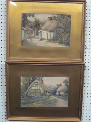 A H Thornton, a pair of watercolour drawings "Country Cottages With Figures" 7" x 10"