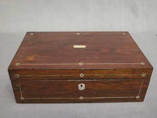 A Victorian rosewood and inlaid mother of pearl writing slope 14"