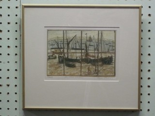 Glyn Thomas, artists proof coloured etching "Pine Mill Window" 4 1/2" x 6"