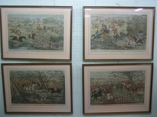 4 19th Century coloured hunting prints "The Meet, Breaking Cover, Full Cry and The Death" 19" x 29"