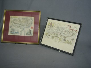 19th Century coloured map "The Isle of Thanet" 8" x 8 1/2" (tight in margin) and a reproduction map of Sussex in a Hogarth frame 10" x 12"