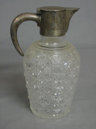 A Victorian cut glass Dresser style claret jug with Continental silver mount 8"