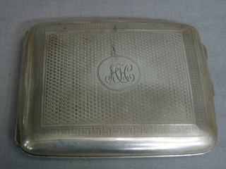 A silver cigarette case with engine turned decoration Birmingham 1922, 2 1/2 ozs