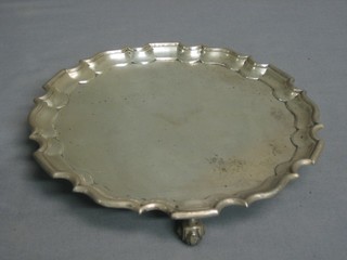 A Victorian silver salver with bracketed border raised on 3 scrolled feet, London 1898, the reverse engraved from M Dasent RN, 12 ozs