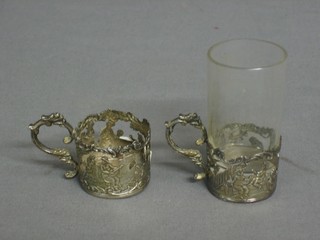 2 Victorian Continental embossed silver shot glass holders