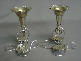 A pair of silver plated epergnes of leaf form 8"