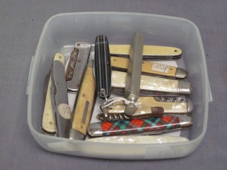 13 various folding pocket knives