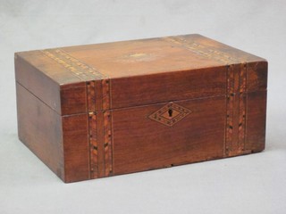 A 19th Century mahogany work box with inlaid banding and hinged lid 12"