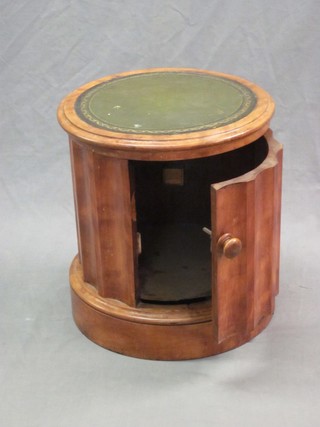 A Victorian circular bleached mahogany cylinder commode with inset tooled surface and hinged lid 16"