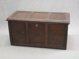 A pine coffer with hinged lid and brass handles 35"