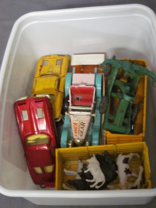 A Corgi Toys Chevrolet Corvette Sting Ray model car, a Match box Dodge Truck transporter and other model cars