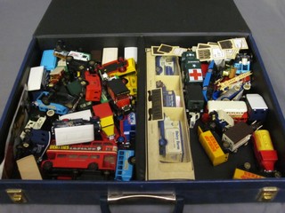 A plastic case containing various toy cars