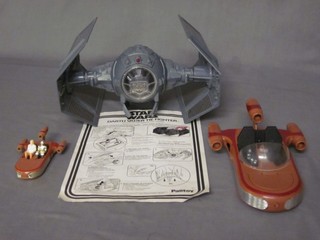 An original Star Wars figure - Darth Veda's Tie Fighter  with instructions (drawn on) and 2 Land Speeders - 1 containing 2 figures by General Mills and Fun Group 1978 Kenner Division