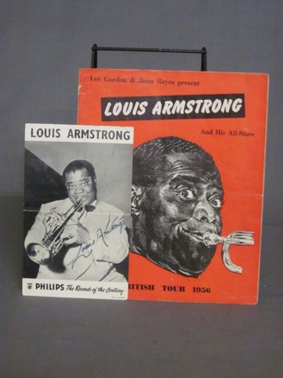 Louis Armstrong, a signed Phillips Record of the Century hand bill and a Louis Armstrong and His All Stars British Tour 1956 programme signed by Louis Armstrong and with other signatures