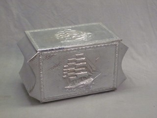 An Art Deco embossed chromium plated coal box decorated a galleon 24"