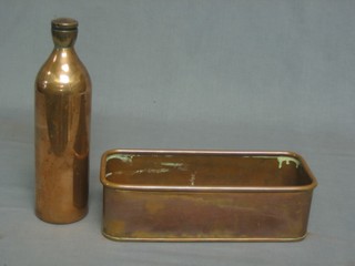 A 19th Century copper and brass hotwater bottle, together with a rectangular copper planter 