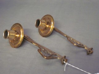 A pair of pierced Art Nouveau brass candle bracket sconces 8 1/2"