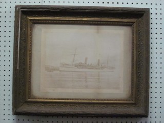 A 19th/20th  Century black and white photograph of a 2 funnelled liner 8" x 12"