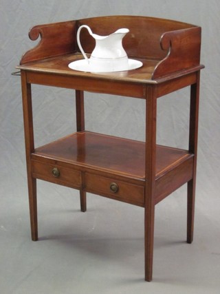 An Edwardian inlaid mahogany wash stand with three-quarter gallery, the base fitted 2 drawers 25"