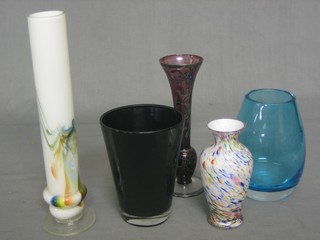 A Murano glass vase, 3 handkerchief vases and small collection of coloured glassware