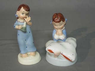 2 1930's porcelain figures - girls ready for bed 6"