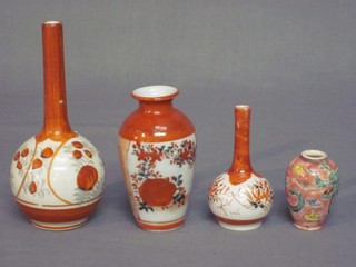 An Oriental club shaped specimen vase 5" and 3 other small Oriental vases
