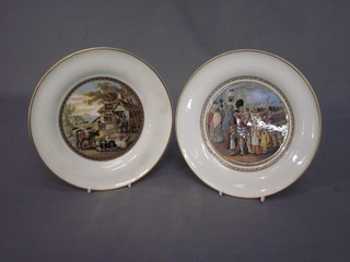 2 circular Prattware plates decorated a rural scene with cattle 7"