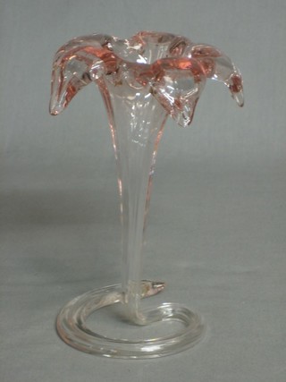 A pink tinted glass vase in the form of a flower head 7"