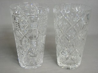2 large and impressive cut glass vases 11"