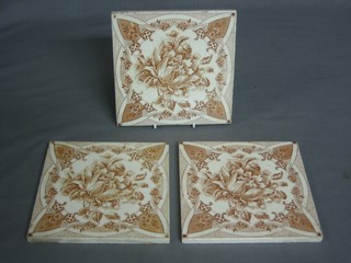 3 Victorian brown glazed tiles