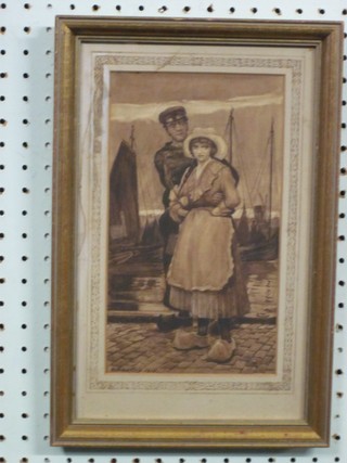 Monochrome print "Standing Dutch Fisherman and Lady" 10" x 6"