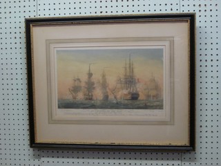 Howard Wyllie, a coloured print "Battle of the Nile 1798" signed in the margin, 9 1/2" x 15"