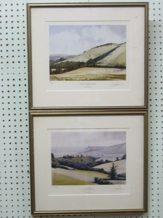 A pair of Neil Holland limited edition coloured prints "The Downs Above Fulking and Arundel From North Stoke" signed and numbered in the margin 7" x 9 1/2"