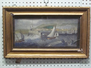 A 19th Century coloured print "Harbour Scene with Yachts" 6" x 13"