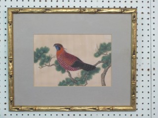 An Eastern watercolour on silk "Bird" 7" x 10"