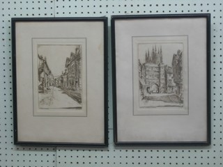 After T Simon, a pair of monochrome prints "Gateway to Canterbury Cathedral and Mermaid Street Rye" 7" x 5"