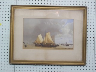 19th Century watercolour drawing "Fishing Boats" 8" x 13"