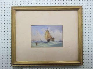Oil painting on card "Sailing Ship in Heavy Sea" 6" x 8"