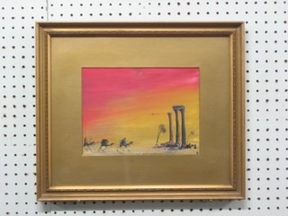 A pair of watercolour drawings "Desert Scenes - The Mirage and The Sand Storm" 7" x 9"