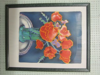 Lillian Deleway, limited edition coloured print "Red Poppies in a Green Vase" 26" x 21"