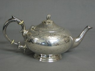 An engraved silver plated teapot, the base marked Yeoman